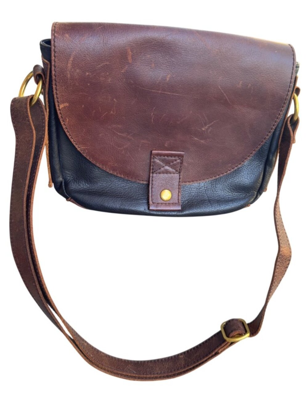 Overland RFID Blocking Leather Crossbody Bag Brown Black Medium Flap Zipper